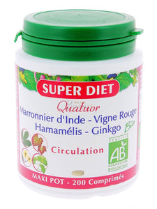 Super diet - Quatuor circulation - comprimés 200 - Pour des jambes lègères - BIO