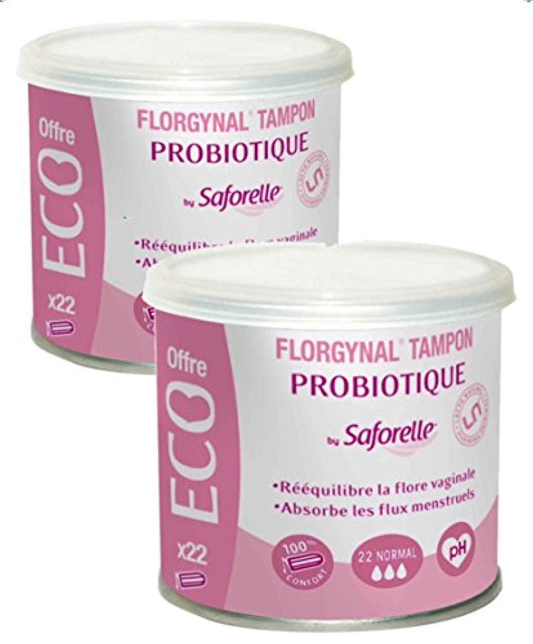 Saforelle - Florgynal - Tampon pèriodique Probiotique NORMAL - Boite de 22 Tampons - Lot de 2 Boites