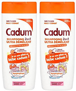 Cadum - Shampooing 2 en 1 Ultra Démêlant Extrait d'Abricot Bio Au Format Maxi - 400 ml - Lot de 2