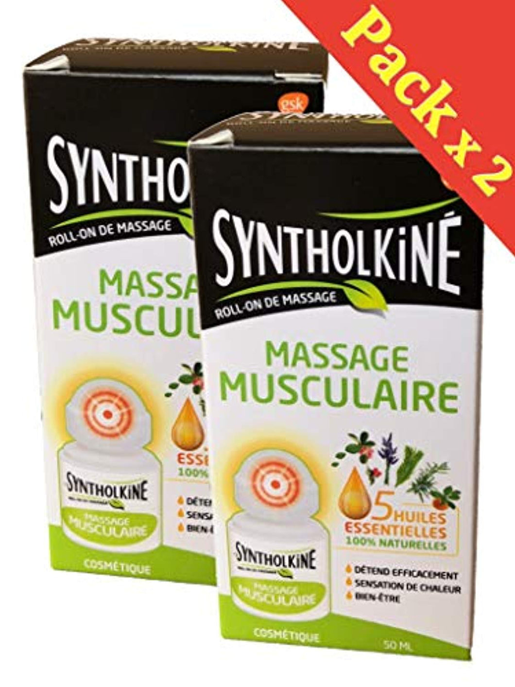 SyntholKiné Roll-On de Massage Tensions Musculaires 2x50 ml