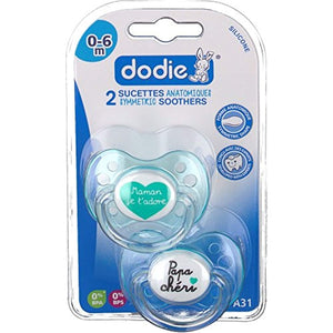 Dodie - Sucette Anatomique Silicone Duo Papa, Maman chérie 0-6m+ N°31