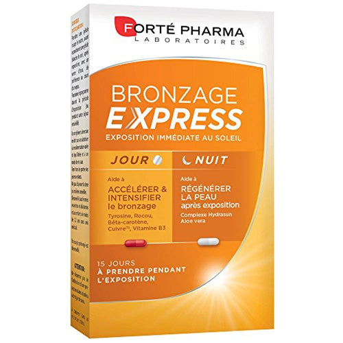 Forté Pharma Bronzage Express | Complément alimentaire pour intensifier le hâle pendant l'exposition | Programme Jour/Nuit | 30 Gélules pour 15 jours