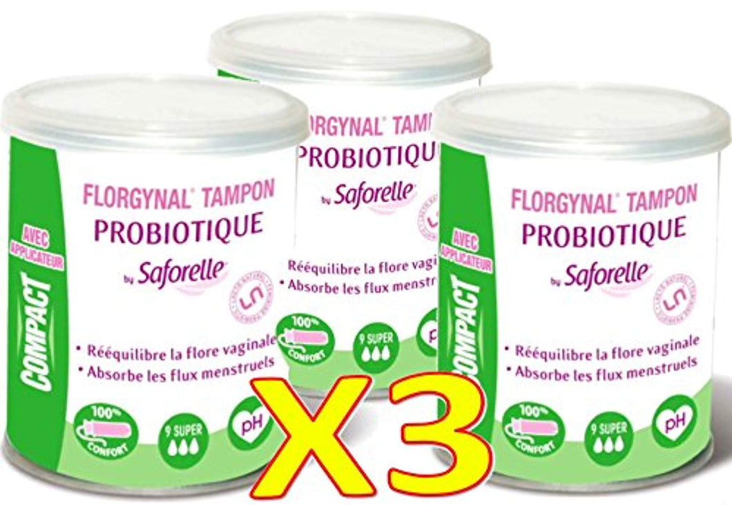 Saforelle - Florgynal - Tampon périodique Probiotique - Avec applicateur - SUPER - Boite de 9 