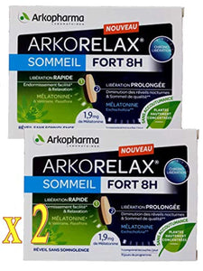 ARKORELAX SOMMEIL FORT 8 H - Chrono Libération - 1,9mg melatonine 5 extraits de plantes 15 comprimé - Lot de 2 Boites (30 jours)
