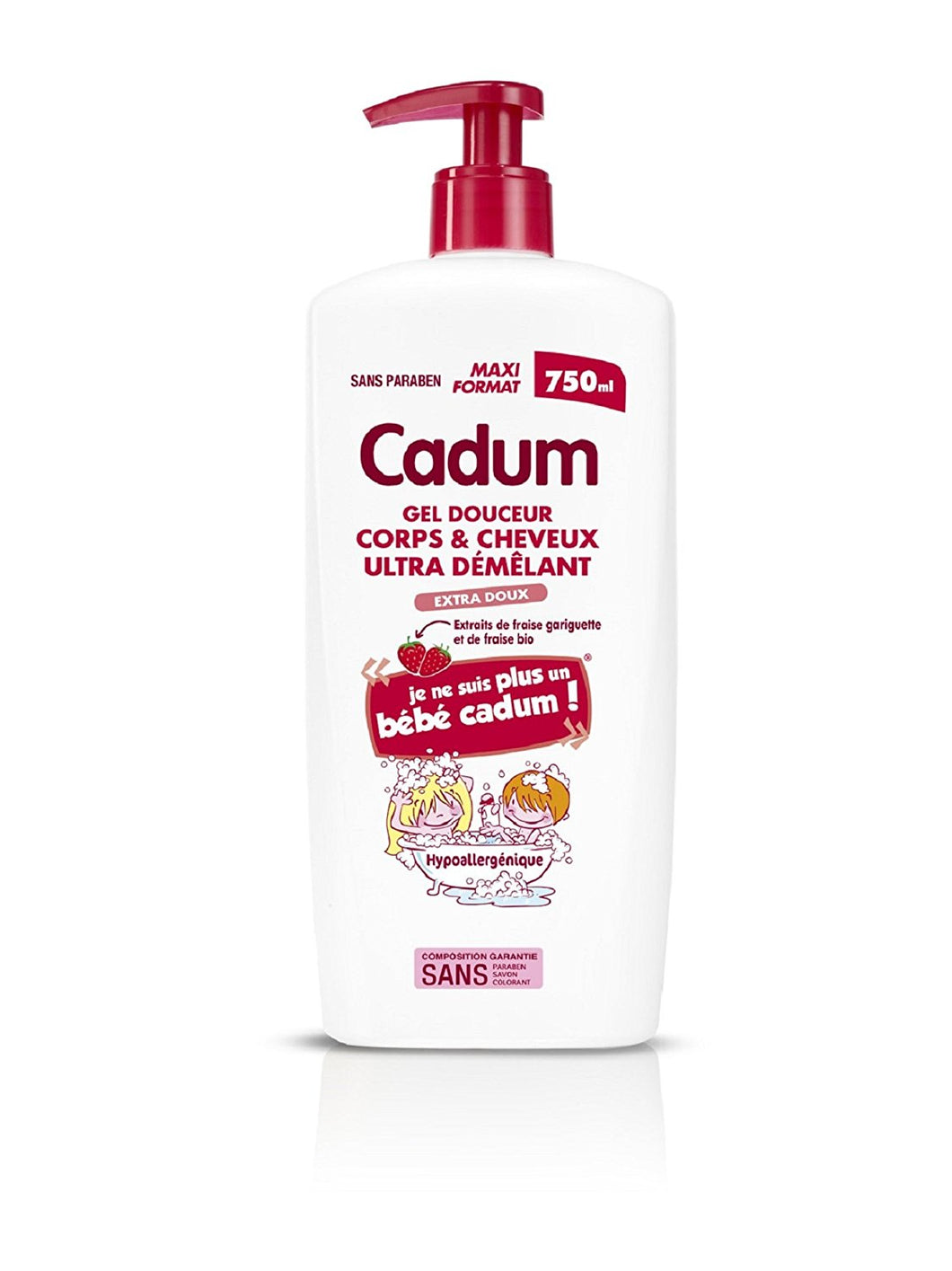 Cadum - Gel Douceur Corps & Cheveux Ultra Démêlant Extraits de Fraise Bio Maxi Format - 750 ml