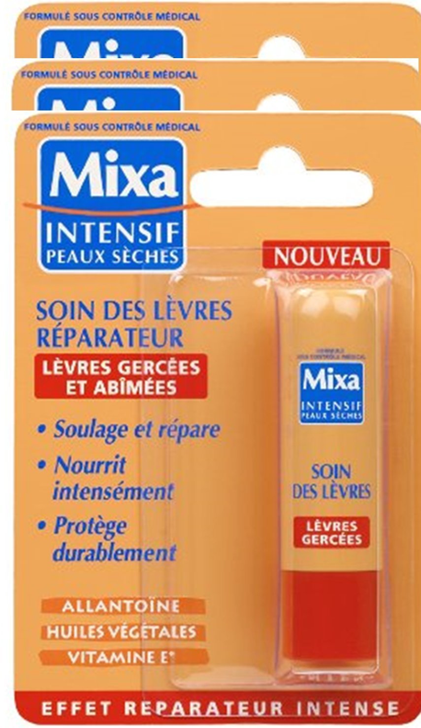 Mixa Intensif Peaux Sèches - Soin des Lèvres Réparateur - 4.7 ml - Lot de 3