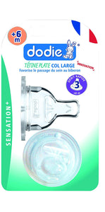 Dodie -Tétine Sensation+ - bout plat col large +6 mois silicone débit 4 anti-colique