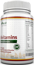 Multivitamins & Minerals Formula – 24 Vitamines et Minéraux - Végétarien - Homme/Femme - Cure d'1 An/365 Comprimés - Compléments alimentaires de Nu U Nutrition