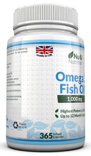 Omega 3 Fish Oil 1000 mg - Huile de poisson/oméga-3 - Cure d'1 An/365 Gélules - Compléments alimentaires de Nu U Nutrition